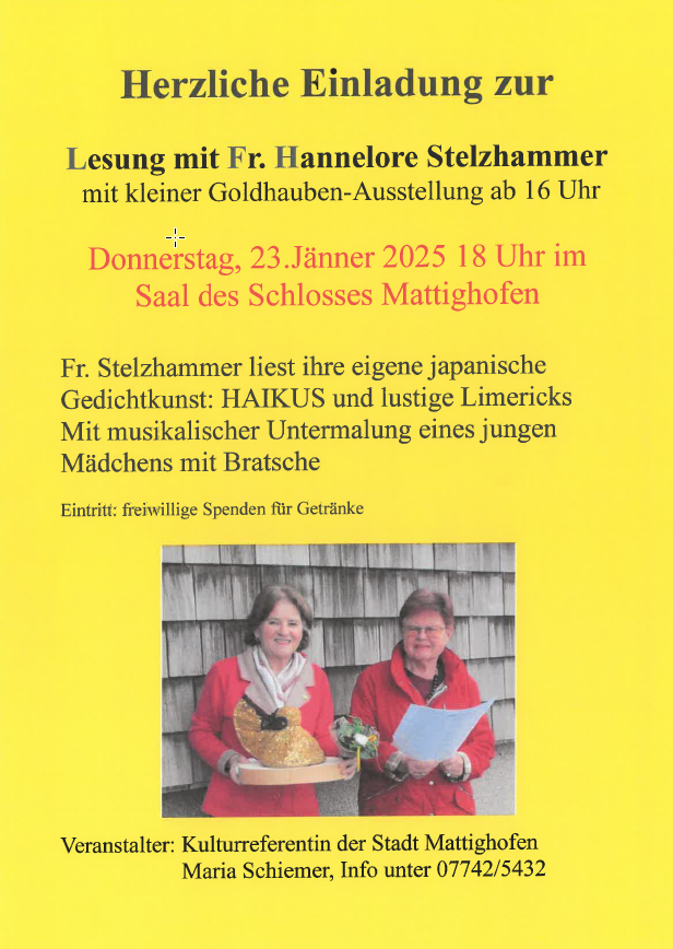 Lesung mit Fr. Hannelore Stelzhammer