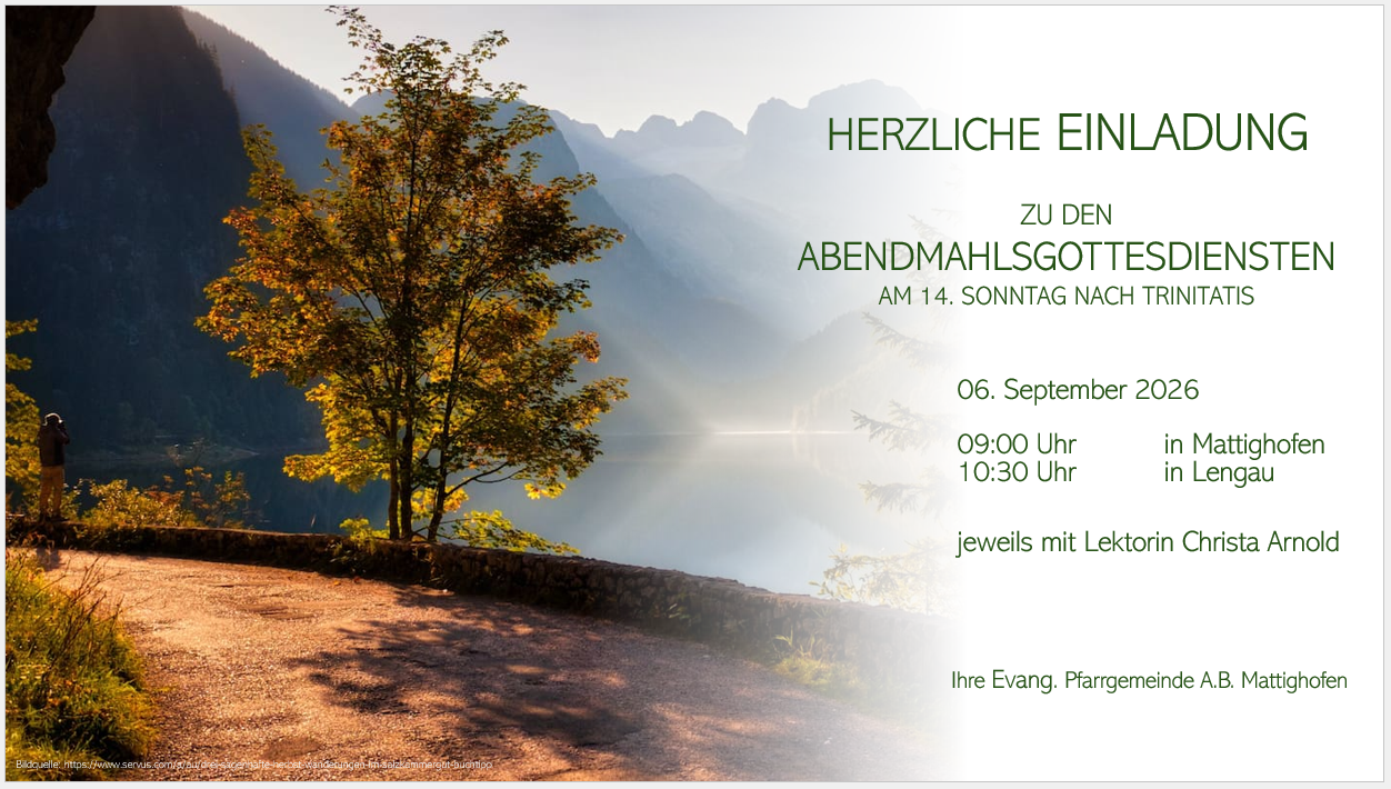 Herzliche Einladung zu den Gottesdiensten am 06.09.2026