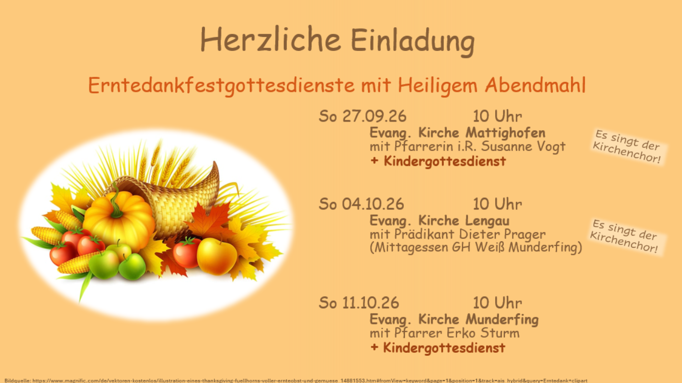 Herzliche Einladung zu den Erntedank-Gottesdiensten 2026